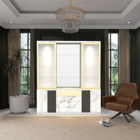 ตู้โชว์กระจก WISDOM DESIGN FURNITURE รุ่น GW-201 200 ซม. สีขาว/ซอฟท์มาร์เบิ้ล_3